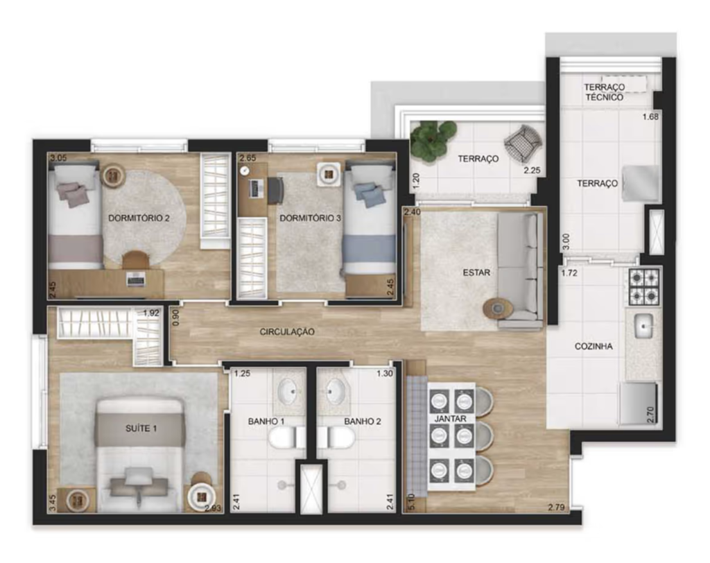 apto tatuape 68m2 planta